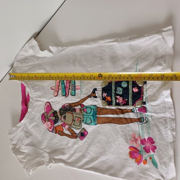 Isaac Mizrahi NY Sequin Travel Theme Strap Back Girl's T-Shirt Size M (7/8) - Picture 8 of 8